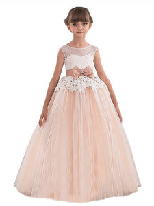 Champagne Long Flower Girl Dresses Lace A Line Pageant Dress for Teens ALD078
