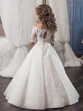 Off Shoulder A Line Lace Flower Girl Dress Pageant Dress for Kids Ball Gown ALD072