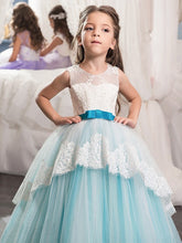 White Turquoise mixed color Flower Girl Dress Kids Princess Party Pageant Gown ALD060