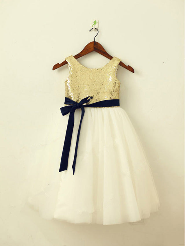 Short Gold Sequins Flower Girl Dresses Cute Puffy Tutus ASD029