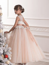 Champagne Long Flower Girl Dresses Lace A Line Pageant Dress for Teens ALD078