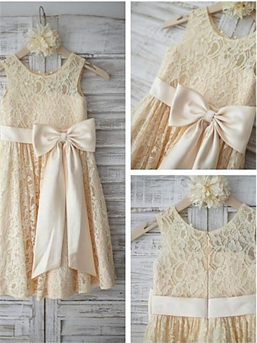 Champagne Short Lace Flower Girl Dresses Kids Ball Gown Party Dress ASD050