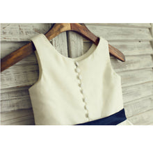 Short White Ivory Flower Girl Dress with Buttons and Navy Blet ASD039