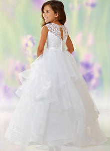 White Ivory Lace Ruffles Flower Girl Dresses Kids Child Pageant Dress ALD091