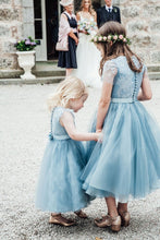 Short Blue Lace Tulle Flower Girl Dresses ASD100