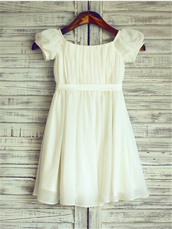 White Ivory First Communion Dress Puff Sleeve Flower Girl Dresses ASD065