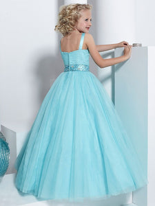 Blue Tulle Flower Girl Dress with Crystal Sequins Belt Pageant Dress ALD052