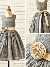 Grey Short Lace Flower Girl Dress for Wedding Kids Princess Ball Gown ASD059