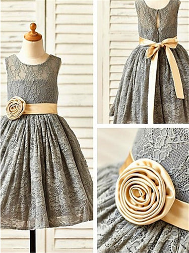 Grey Short Lace Flower Girl Dress for Wedding Kids Princess Ball Gown ASD059
