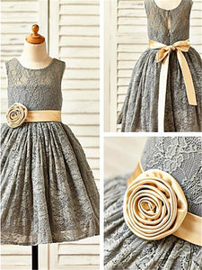 Grey Short Lace Flower Girl Dress for Wedding Kids Princess Ball Gown ASD059
