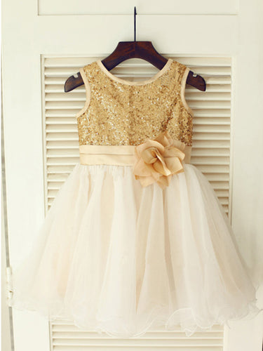 Puffy Gold Sequins Tutus Short Flower Girl Dresses ASD020