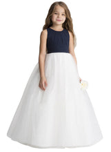 Navy White A Line Long Flower Girl Dresses Kids Pageant Ball Gown ALD093