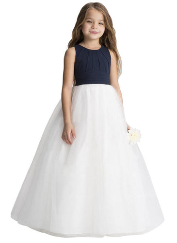 Navy White A Line Long Flower Girl Dresses Kids Pageant Ball Gown ALD093