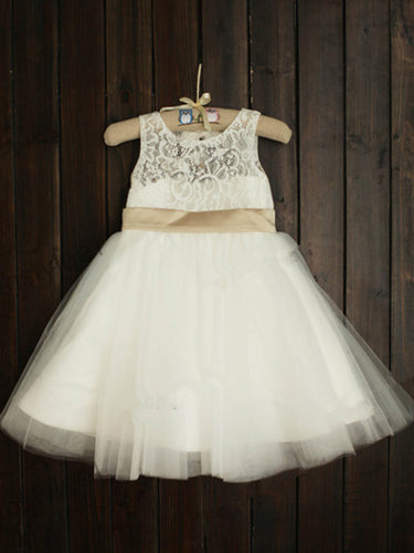 Short White Ivory Lace Flower Girl Dress Cute Puffy Tutus ASD031