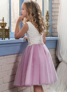 Knee Length Short Lace Tule Flower Girl Dresses Kids Ball Gown ASD087