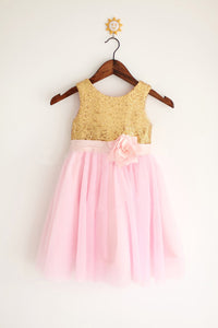 Gold Pink Tutus Skirt Sequins Flower Girl Dresses ASD006