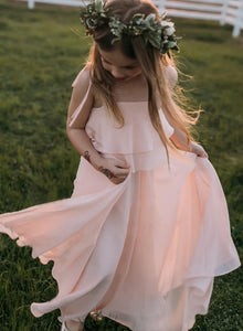 Pink Blue Spaghetti Straps Boho Flower Girl Dresses Kids Ball Gown ALD092