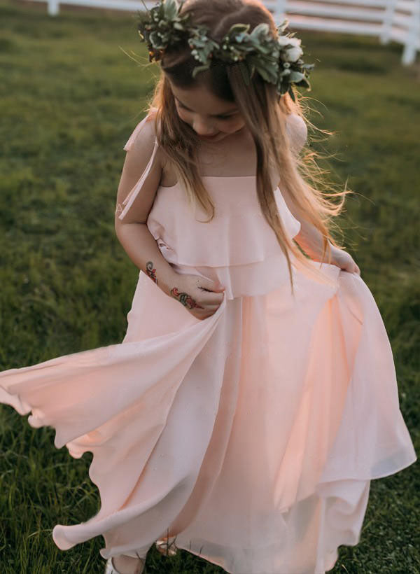 Pink Blue Spaghetti Straps Boho Flower Girl Dresses Kids Ball Gown ALD092