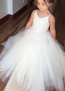 White Ivory Long Flower Girl Dresses First Communion Dress Ball Gown ALD025