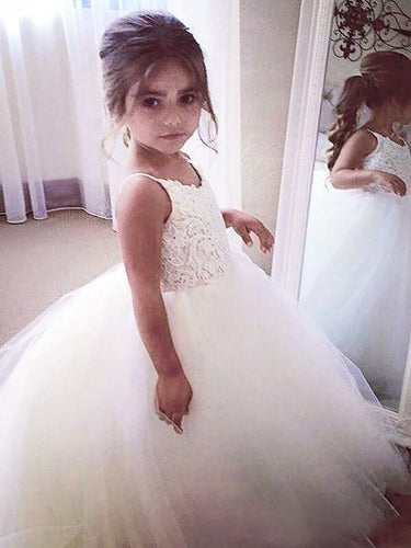 White Ivory Long Flower Girl Dresses First Communion Dress Ball Gown ALD025