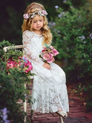 White Ivory Lace boho Flower Girl Dresses First Communion Dress ALD040