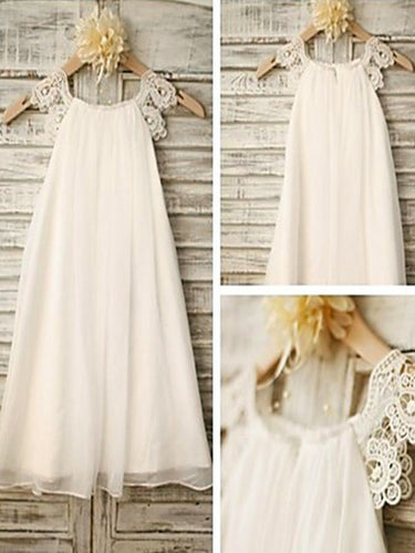 White Ivory Lace Chiffon Flower Girl Dresses First Communion Dress ALD046