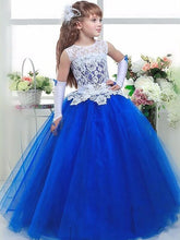 White Royal Blue Ball Gown Flower Girl Dress Pageant Dress For Teens ALD048