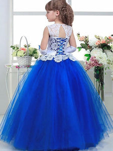 White Royal Blue Ball Gown Flower Girl Dress Pageant Dress For Teens ALD048