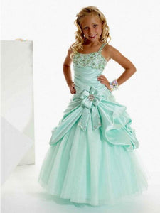 Blue Flower Girl Dress with Crystals Pearls Pageant Gown for Teens ALD051