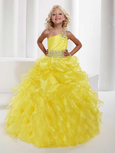 One Shoulder Yellow Flower Girl Dresses Ruffles A Line Pageant Dress for Teens ALD066