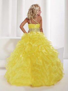 One Shoulder Yellow Flower Girl Dresses Ruffles A Line Pageant Dress for Teens ALD066