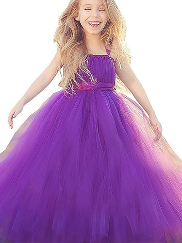 Purple Long Tulle Flower Girl Dress Tutus Baby Birthday Party Dress ALD067