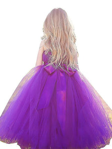 Purple Long Tulle Flower Girl Dress Tutus Baby Birthday Party Dress ALD067