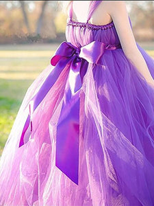 Purple Long Tulle Flower Girl Dress Tutus Baby Birthday Party Dress ALD067