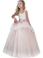 White Pink Lace A Line Flower Girl Dress Ball Gown Kids Pageant Dress ALD071