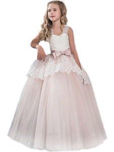 White Pink Lace A Line Flower Girl Dress Ball Gown Kids Pageant Dress ALD071