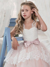 White Pink Lace A Line Flower Girl Dress Ball Gown Kids Pageant Dress ALD071