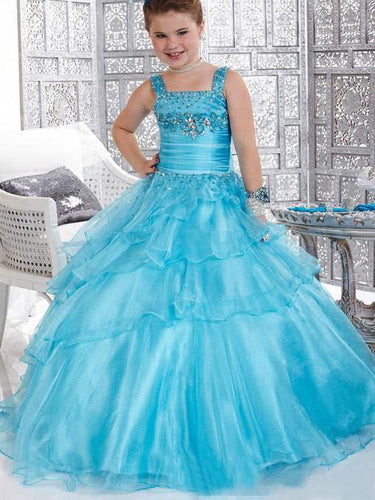 Blue Ruffles Flower Girl Dresses Kids Princess Party Pageant Dress for Teens ALD079