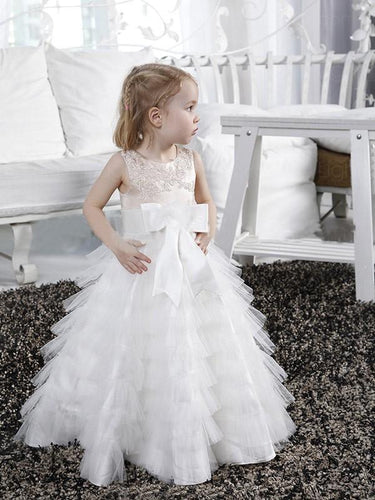 White Ivory Ruffles A Line Flower Girl Dresses Kids Princess Ball Gown ALD082