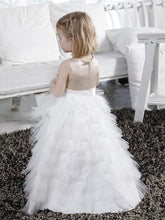 White Ivory Ruffles A Line Flower Girl Dresses Kids Princess Ball Gown ALD082