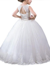 Round Neck White Ivory Kids Princess Ball Gown Flower Girl Dresses ALD083