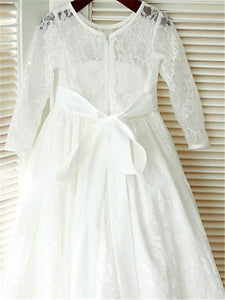 First Communion Dresses with Long Sleeve White Ivory Flower girl Dress ALD084