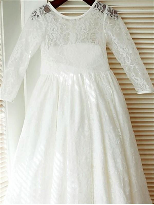 First Communion Dresses with Long Sleeve White Ivory Flower girl Dress ALD084