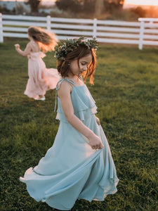 Pink Blue Spaghetti Straps Boho Flower Girl Dresses Kids Ball Gown ALD092