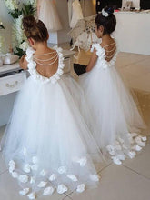 White Ivory Tulle Flower Girl Dresses with Petals ALD096