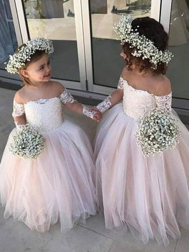 Cute Pink Lace Tulle Flower Girl Dresses for Wedding Party ALD097