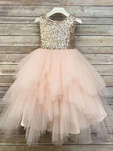 Gold Sequins Pink Tulle Flower Girl Dresses Tutus Skirt ALD099
