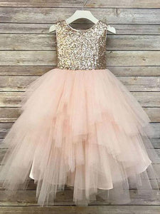 Gold Sequins Pink Tulle Flower Girl Dresses Tutus Skirt ALD099
