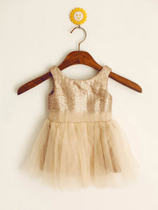 Short Champagne Sequins and Tulle Flower Girl Dresses Tutus ASD003