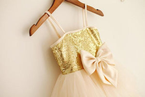 Gold Champagne Sequins Tutus Short Flower Girl Dresses ASD007